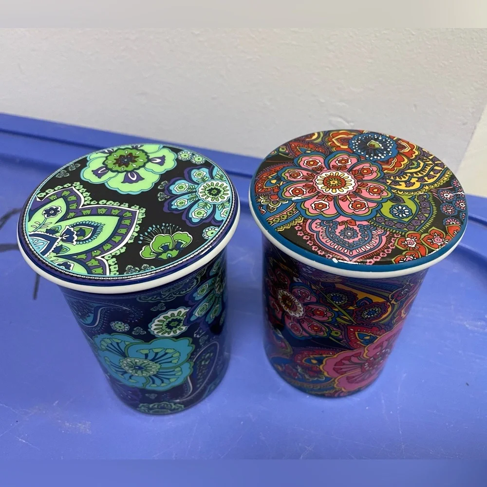 2 Gorgeous Paisley Vera Bradley Symphony in Hue & Blue Rhapsody Coffee Mugs/Lids - Picture 6 of 15